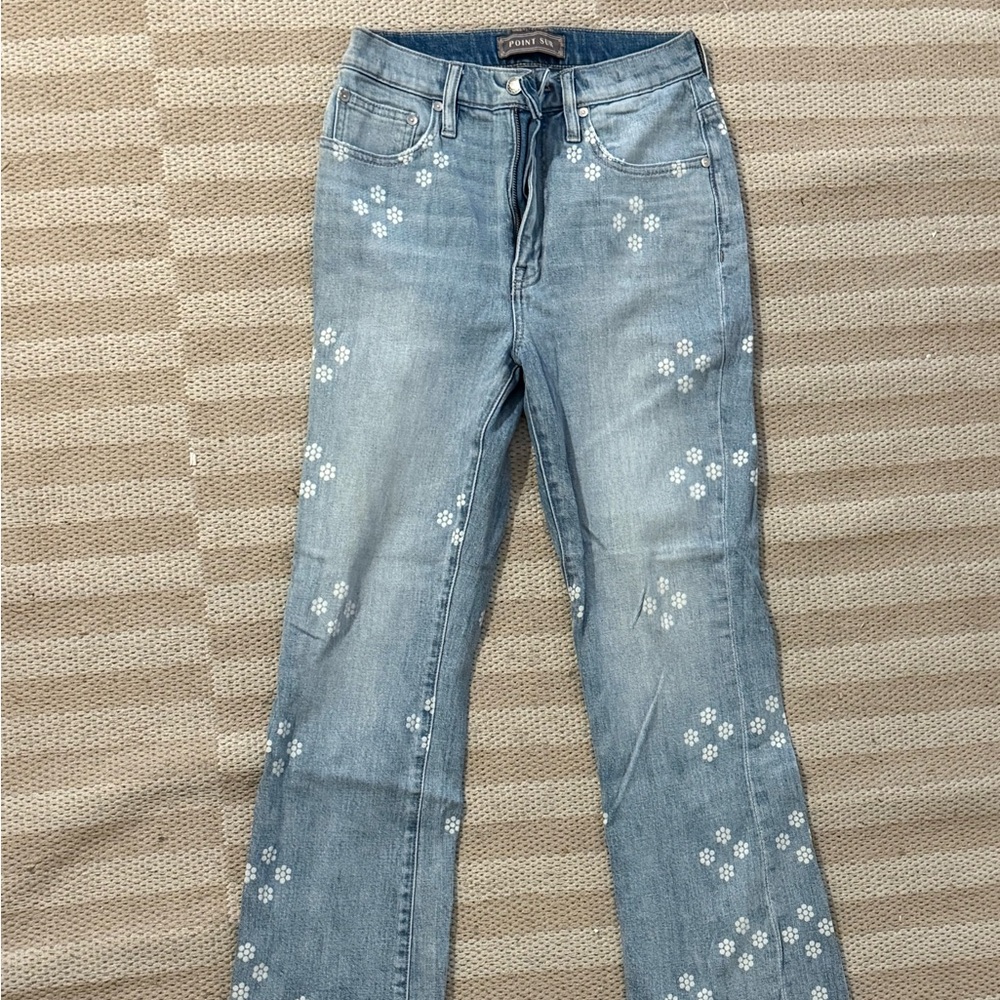 J. Crew Blue Flare & Wide Leg Jeans with Floral Dot Design